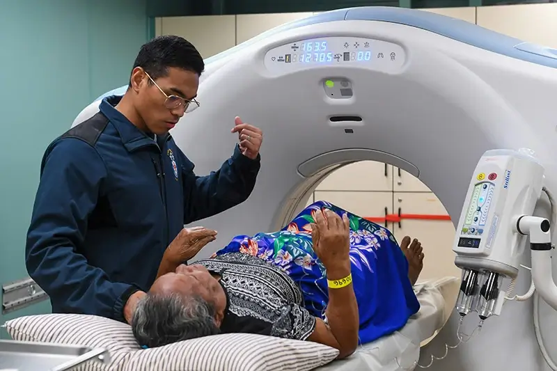 Doctor preparing patient for diagnostic test
